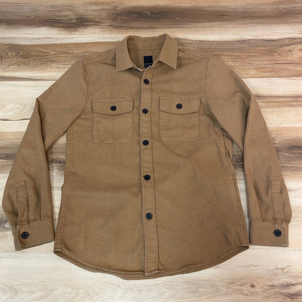 H&M Flannel Shirt Mens Small Regular Fit Button Up Camel‎ Brown Long Sleeve